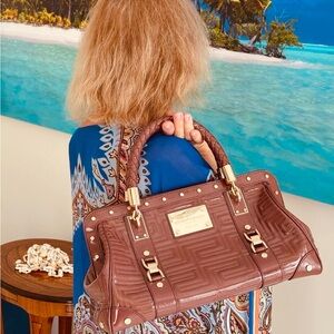 Versace Patent  Quilted Leather HandBag with Gold Hardware